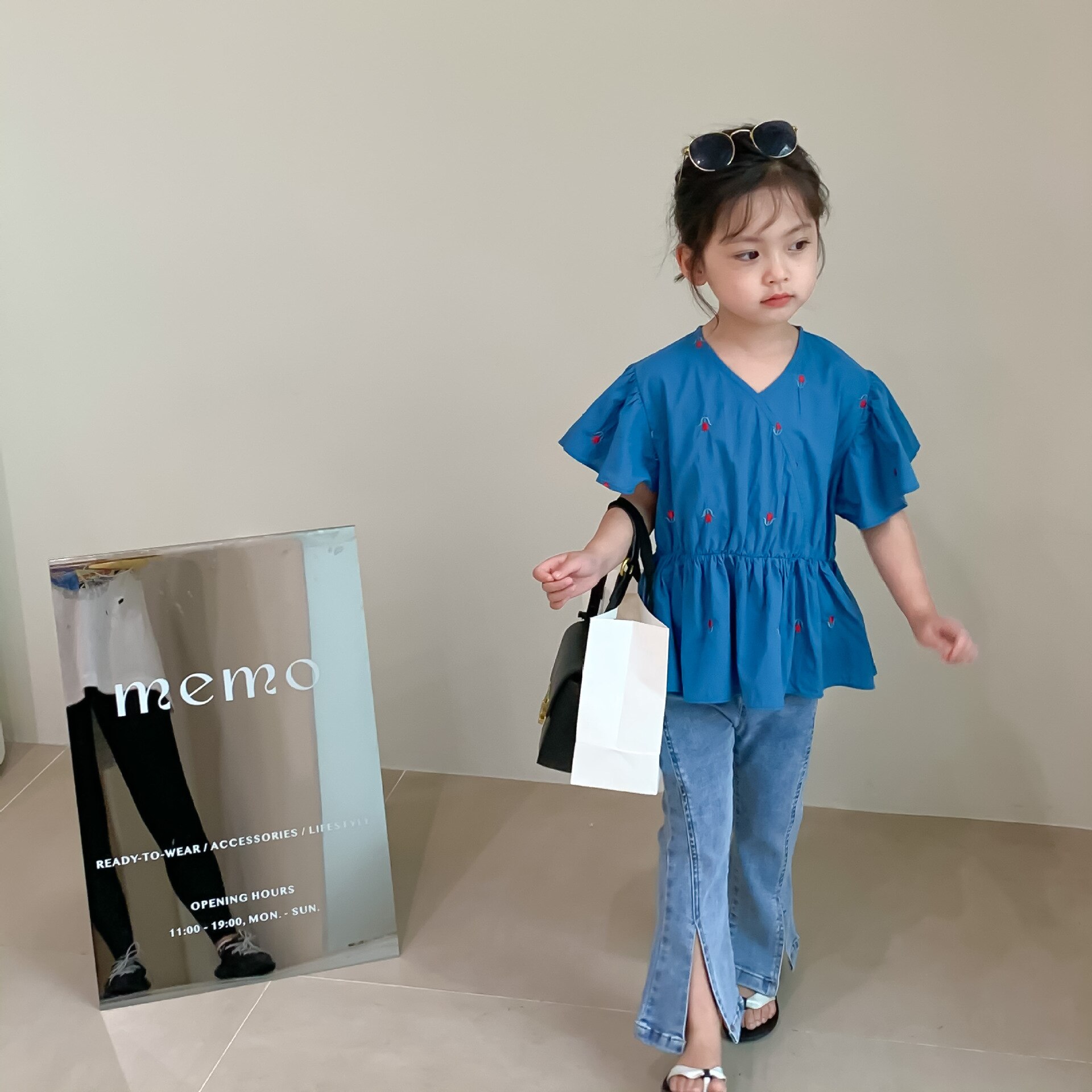 Camisas para niñas, ropa de verano para niños, Blusa de manga voladora con bordado de flores para bebés, camisa suelta informal de algodón, Tops