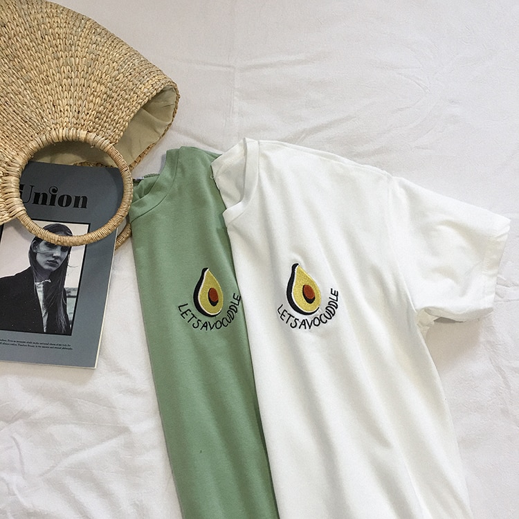 Sød avocado broderi kortærmet t-shirt kvinder sommer lille frisk t-shirt harajuku t-shirt femme top