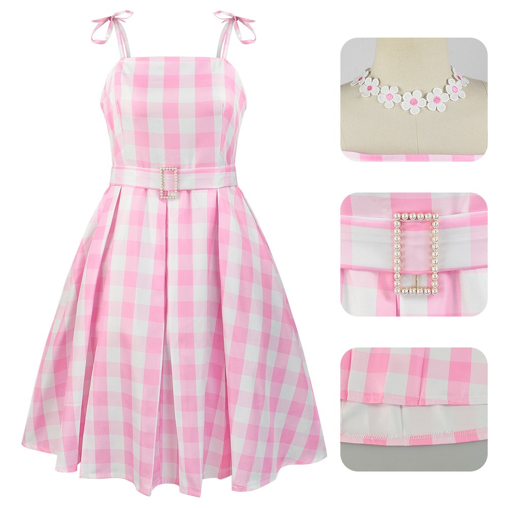 Pink Princess Cosplay Costume for Women Margot Bar Bii Dress Halloween Cute Outfits for Girls Women Role Play