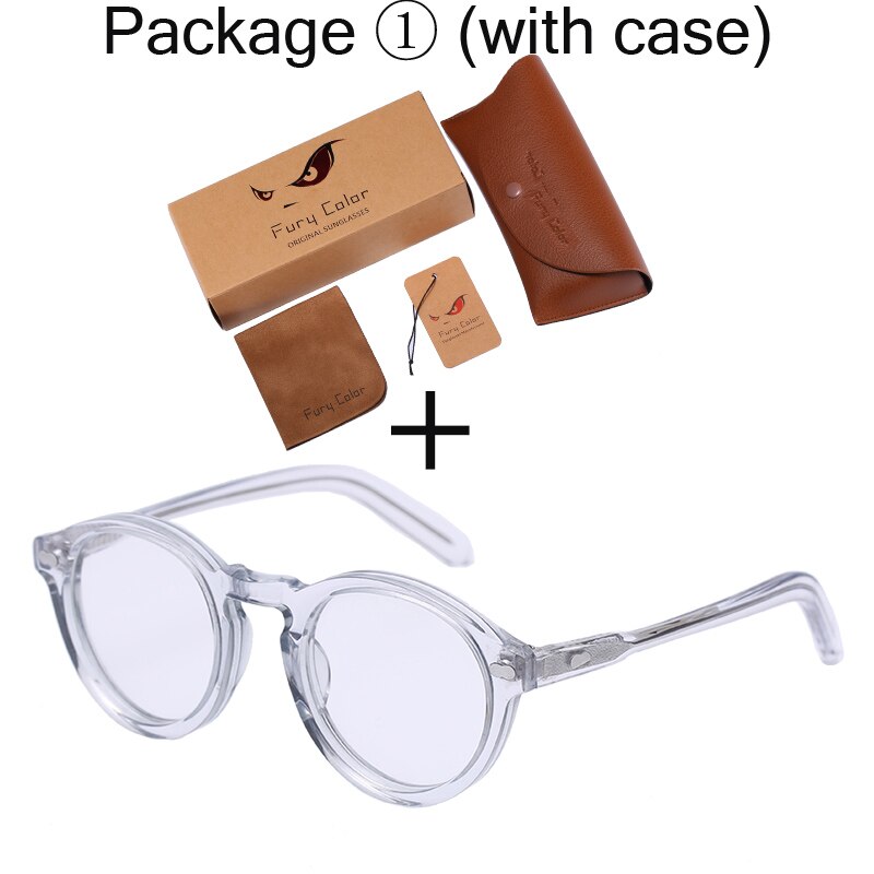 Monture de lunettes optique rétro ronde, petite monture en acétate, monture à lentilles transparentes pour femmes et hommes, prescription: transparent-L