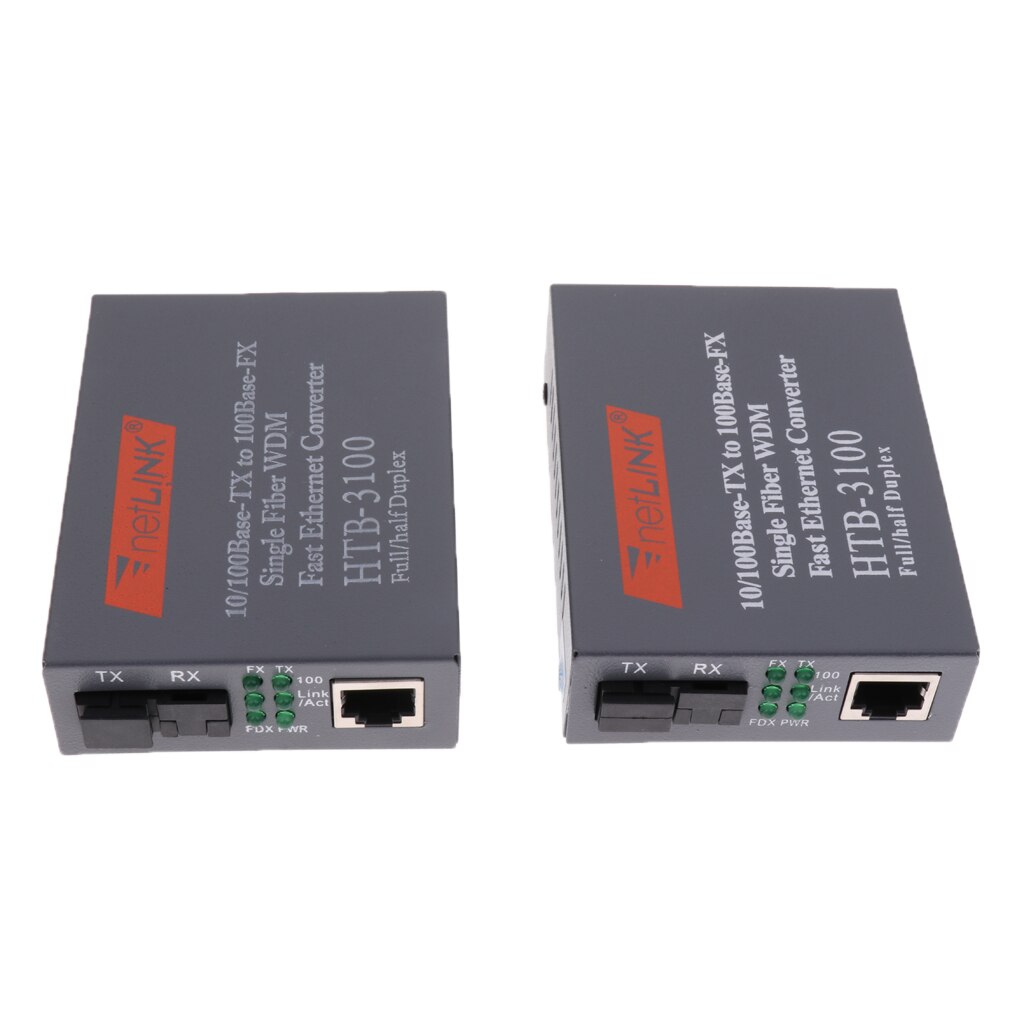 10/100M Singlemode 25KM Simplex SC Fiber Optic to RJ45 Ethernet Converter EU Transmitter and Receiver Set