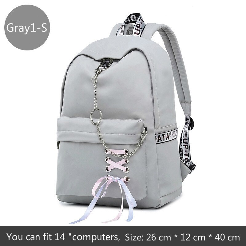 Girl Schoolbag Female Students Laptop Backpack Kids School Bags For Teenage Girls Women Gray Backpacks Mochila Escolar: Gray1-S