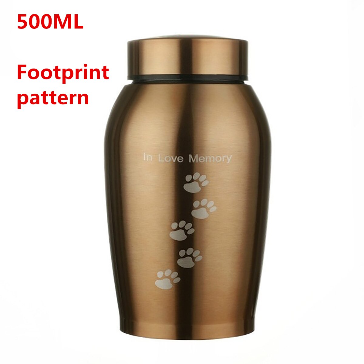 Gold/Black Stainless steel Urns Pets Dog Cat Birds Mouse Cremation Ashes Urn Keepsake Casket Columbarium Pets Memorials: 500ML Footprint2