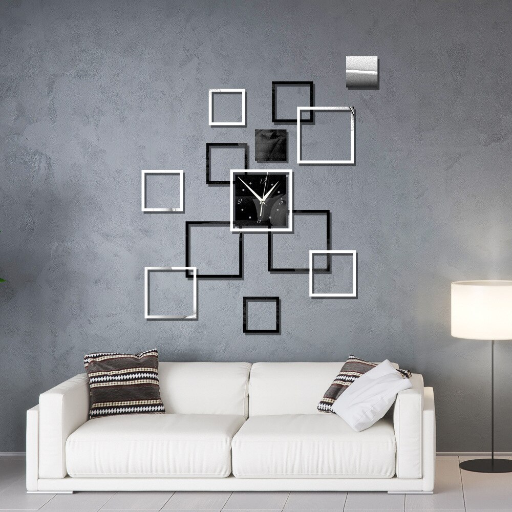 best selling square combination personality photo frame mirror wall clock mute wall clock bedroom study living room decoration