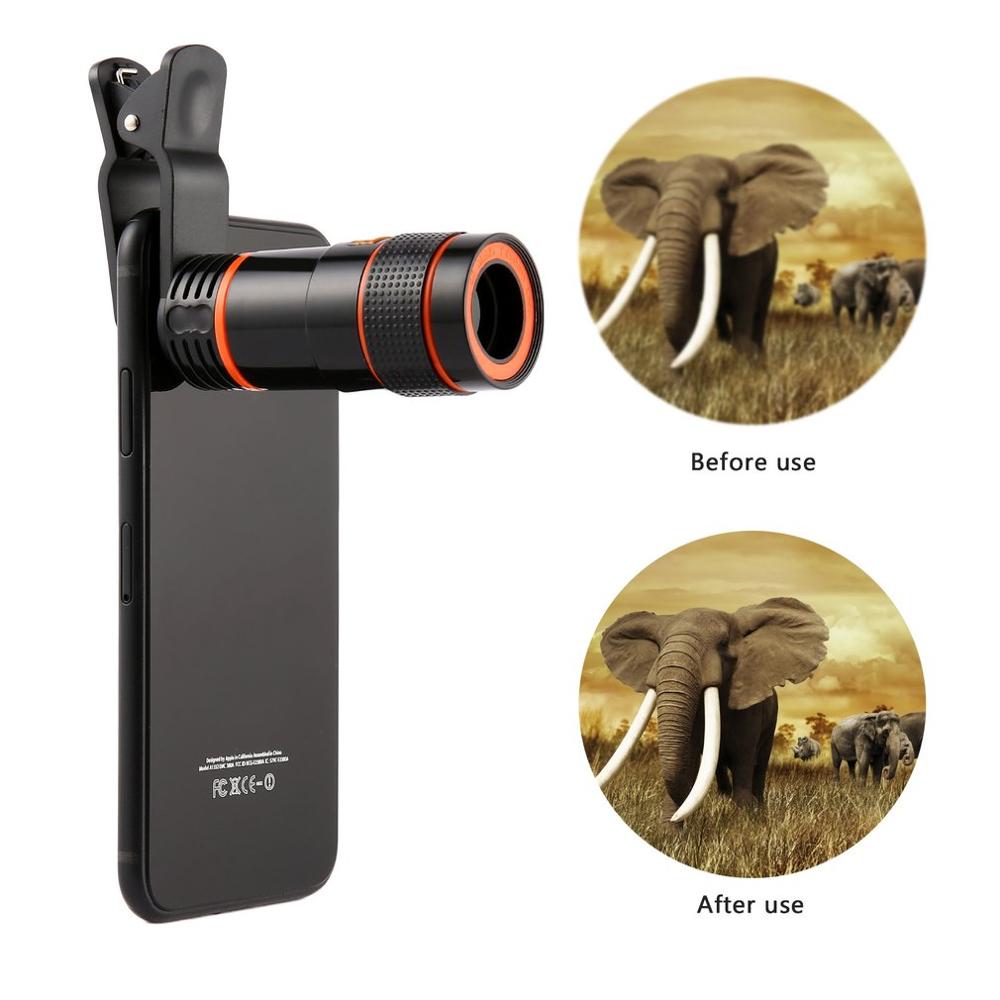 8X 12X Universal Zoom Lens Telephoto Lens Zoom Effect High-definition Lens Long Focus Monocular Phone Telescope for Mobile Phone