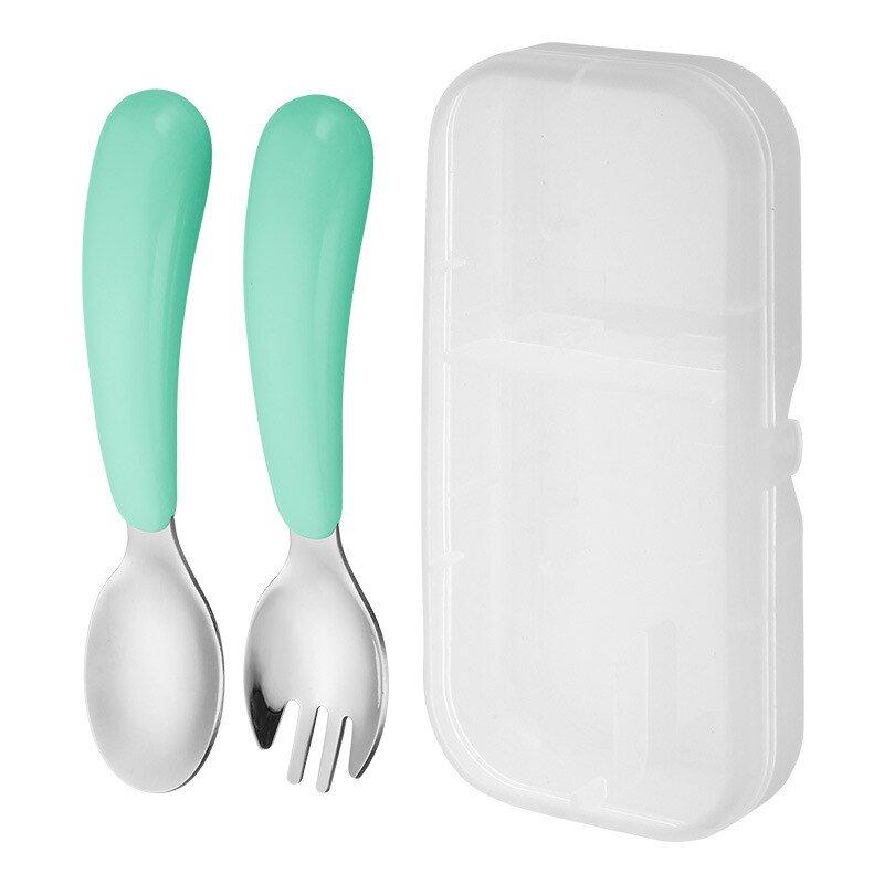 Søde bordsæt sæt rustfrit stål børns bærbare bestik madredskab toddler spisestue baby gadgets børn ske gaffel: Grøn