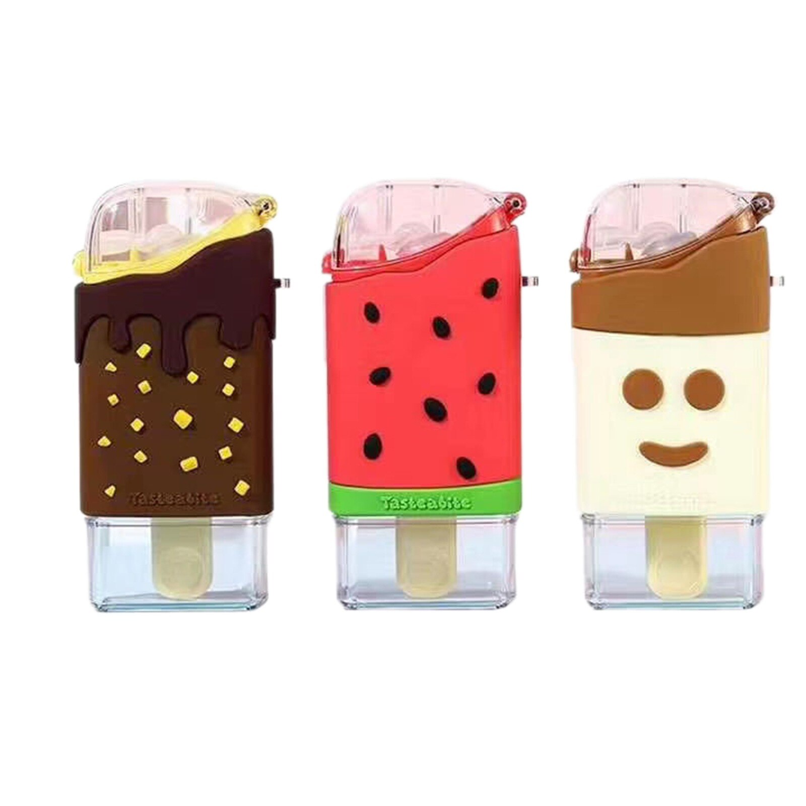300ml Summer Cute Donut Ice Cream Water Bottle With Straw Square Watermelon Cup Portable Leakproof Bottle BPA Free