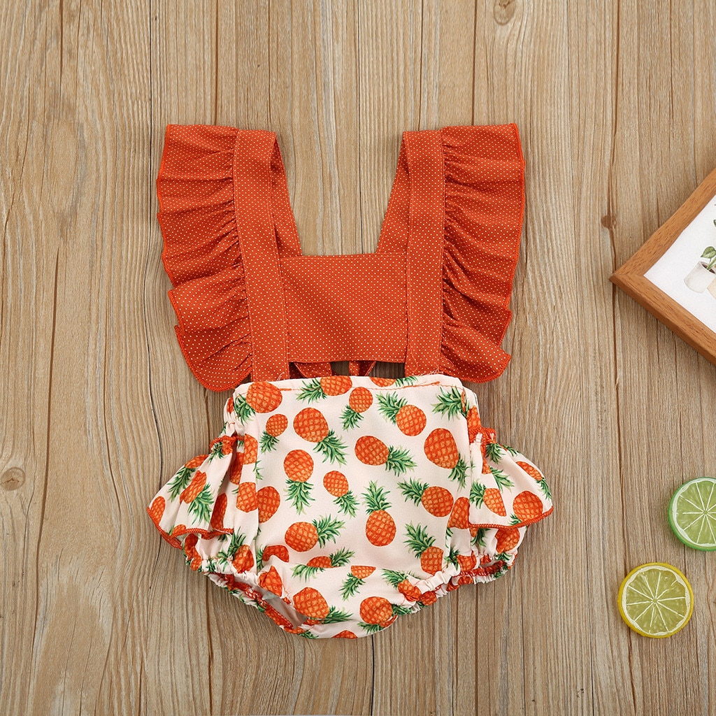 Leuke Pasgeboren Romper Baby Meisjes Mouwloze Ruche Ananas Print Jumpsuit Детские Вещи # Gh