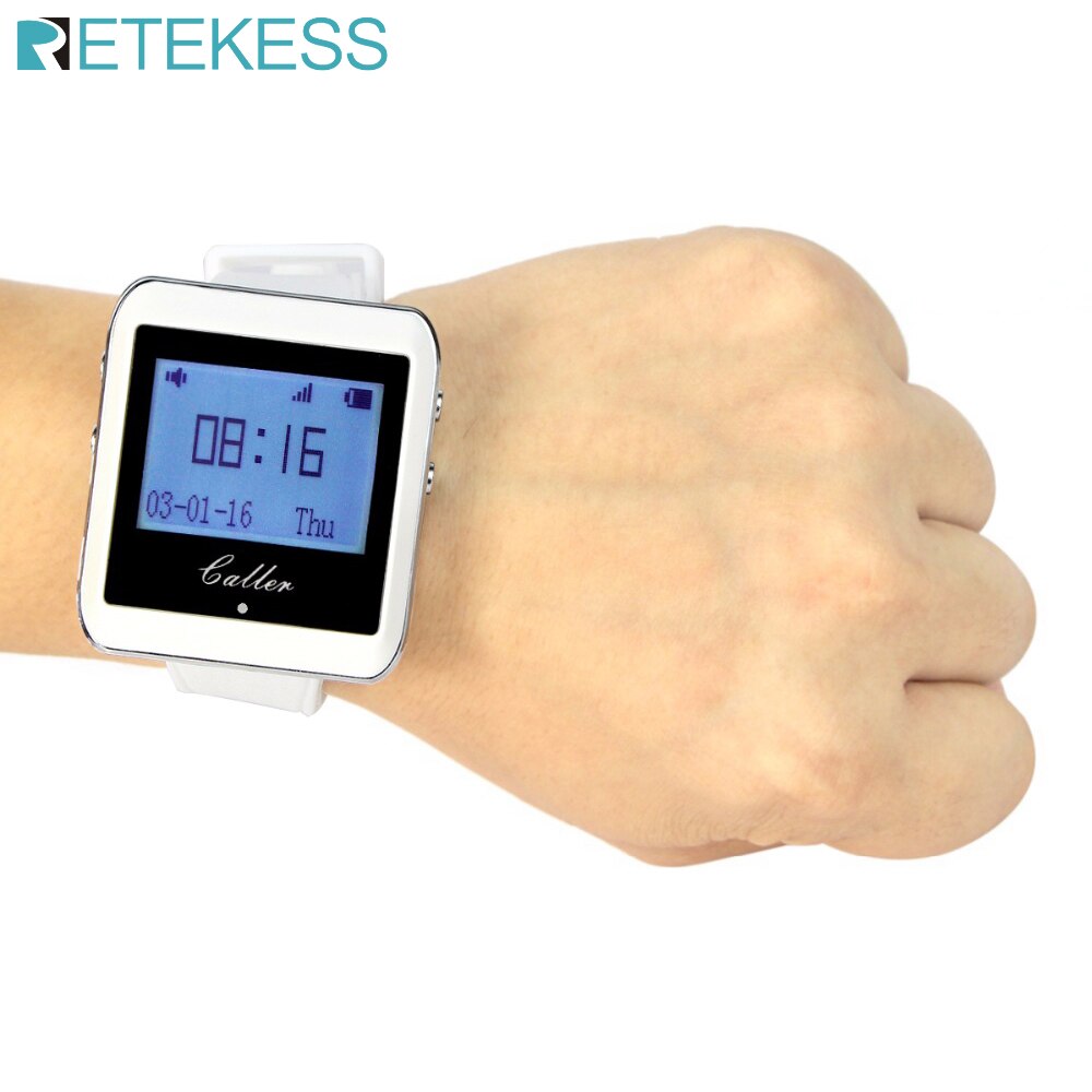 Retekess 999 Channel RF Wireless White Wrist Watch Receiver for Fast Food Shop Restaurant Calling Paging System 433MHz