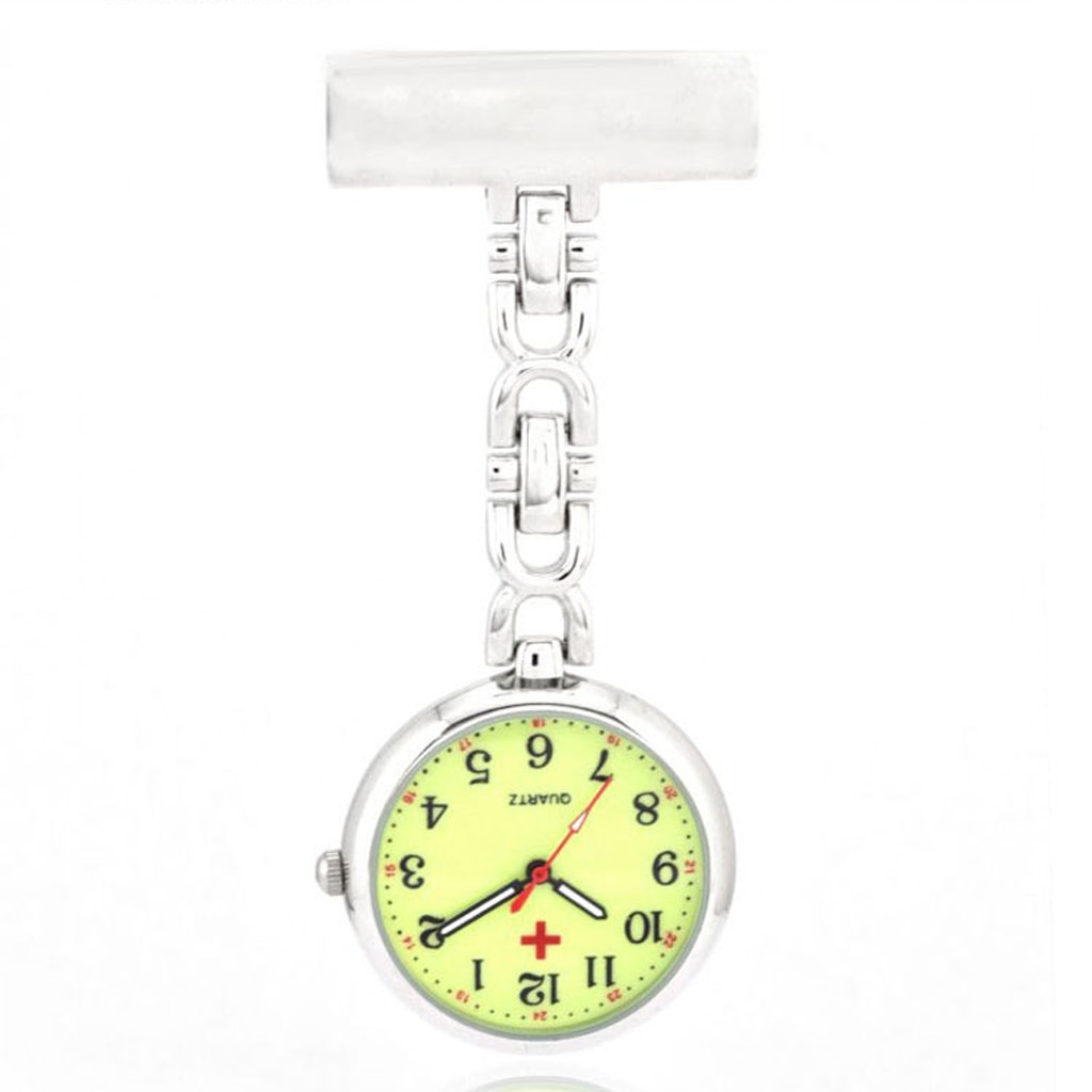 Mode Grote Gezicht Verpleegkundigen Pocket Fob Horloge Op Bar Met Broche Witte Lichtgevende
