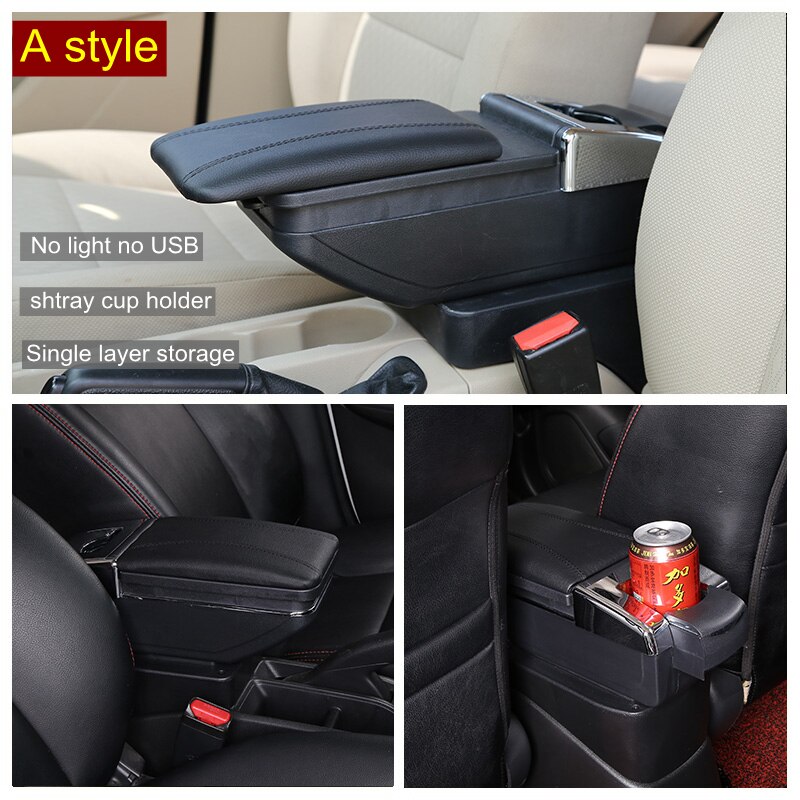 Armrest box for Ford Ecosport center console storage box cup holder ashtray spare parts car modified interior leather armrest: A Styke All Black