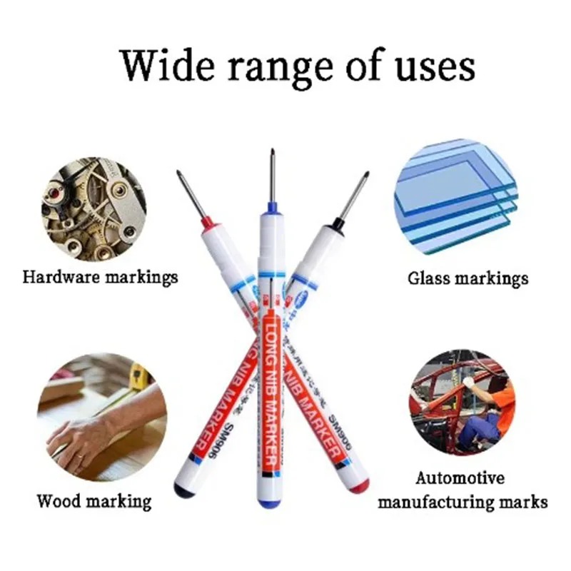 Long Tip Marking Pen 20mm High Visibility Ink, Fast-Drying Permanent with Ergonomic Grip for DIY Craft & All-Surface Woodworking