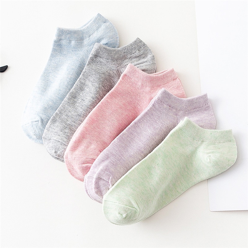 Chaussettes en coton couleur bonbon | Chaussettes courtes, couleur unie, bouche peu profonde, pour femmes et filles, directe