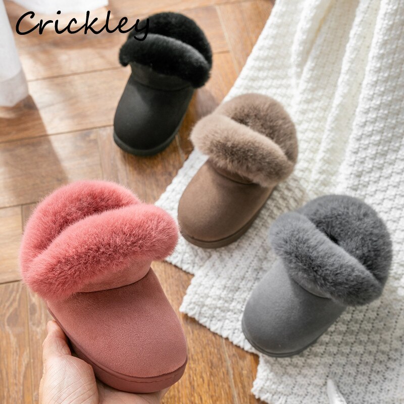 Herfst Winter Jongens Meisjes Snowboots Pluche Dikke Warme Solid Kids Laarzen Soft Furry Thuis Outdoor Peuter Kinderen Schoenen