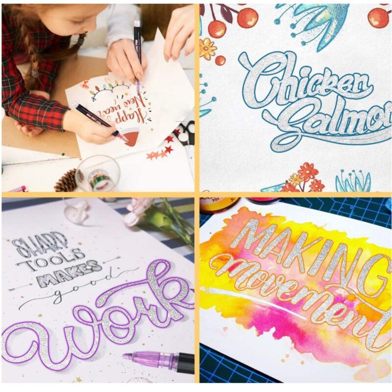 1/8/12 Outline Metallic Markers Pens Double Line Shimmer Paint Pens For Kids Adults DRAWING Art Signature Coloring Journal
