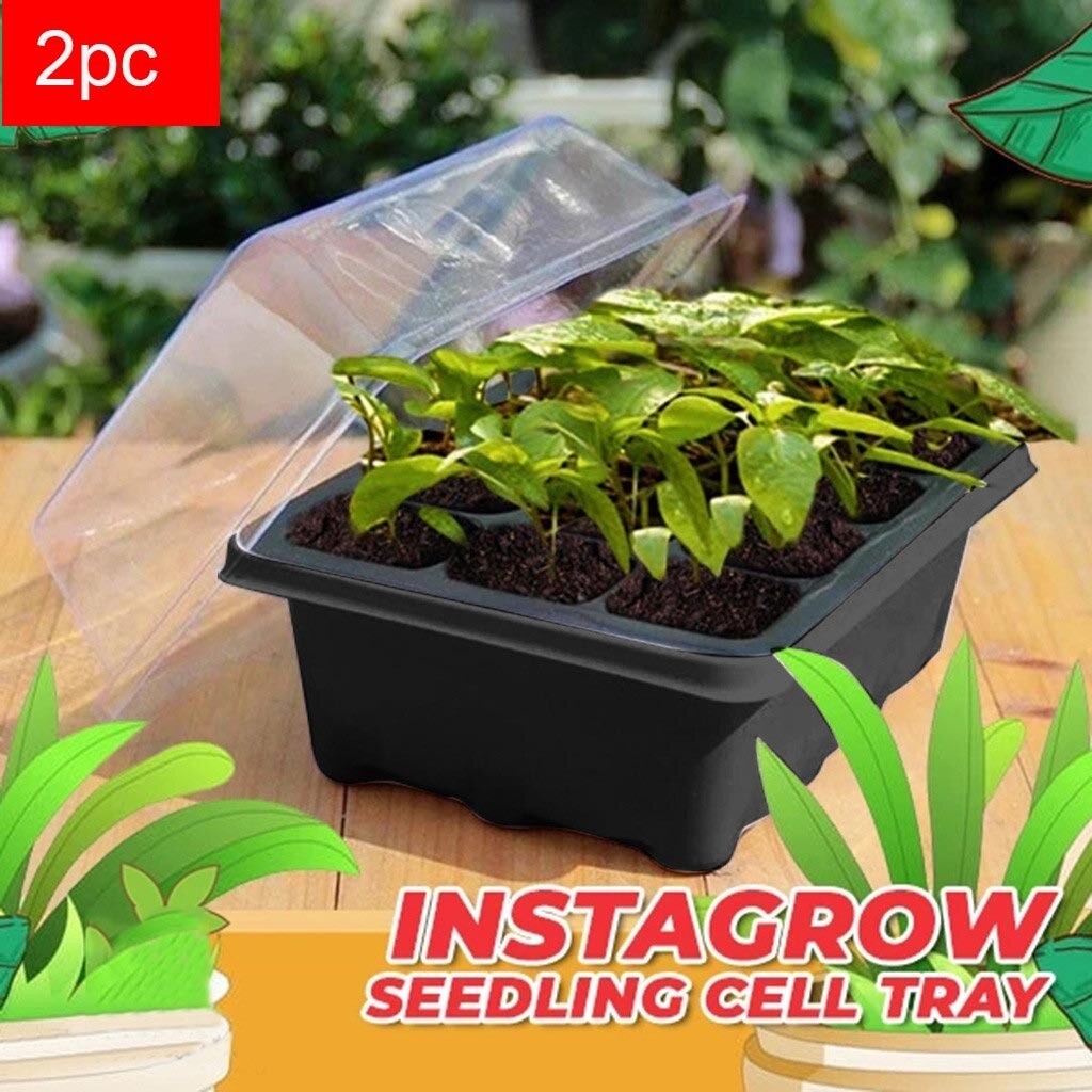 2PCS 12 Hole Plant Seed Box Nursery Seedling Starter Garden Yard Tray Plants Propagation Nursery Box with Lid Seedling Tray Pot8