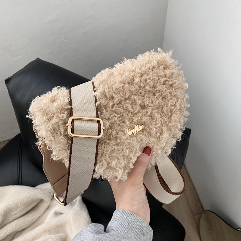 Lamswollen handtas schelpvormig crossbody tas voor dames