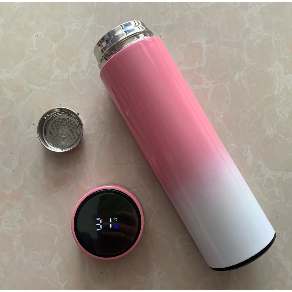 LED Temperature Display Vacuum Thermal Flask 304 Stainless Steel 13 Colours thermos bottle cute water bottle thermos mug: Pink-White