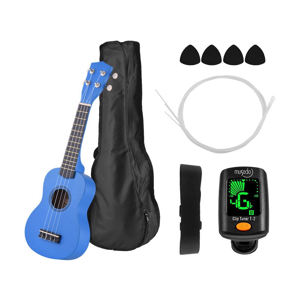 Sopran ukulele 21 ukulele sort basswood 4 strenge uke hawaii bas strenge musikinstrument sæt sæt+tuner+streng+rem+taske