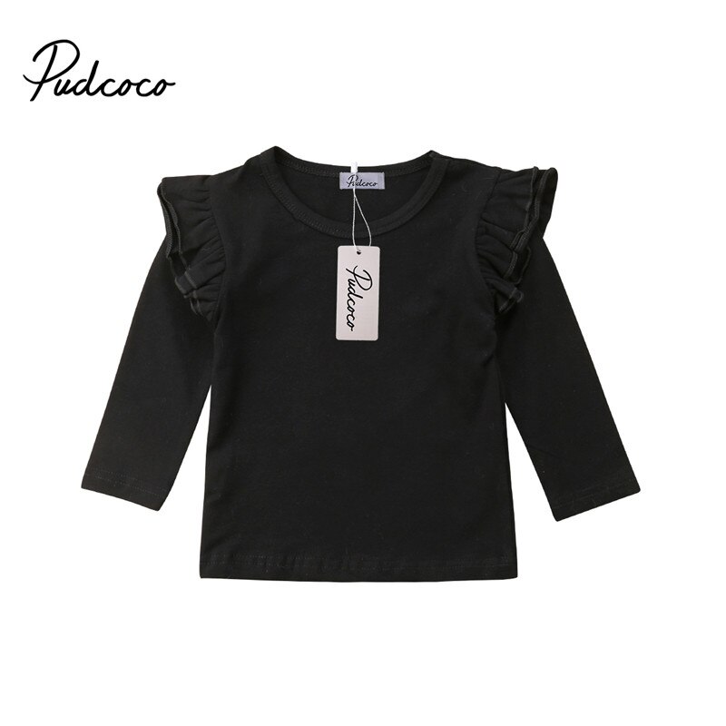 PUDCOCO Mode Peuter Meisje Katoenen Lange Mouwen casual T-shirts Tops Ruche Tee Herfst Outfit 1-5 T: Black / 4T