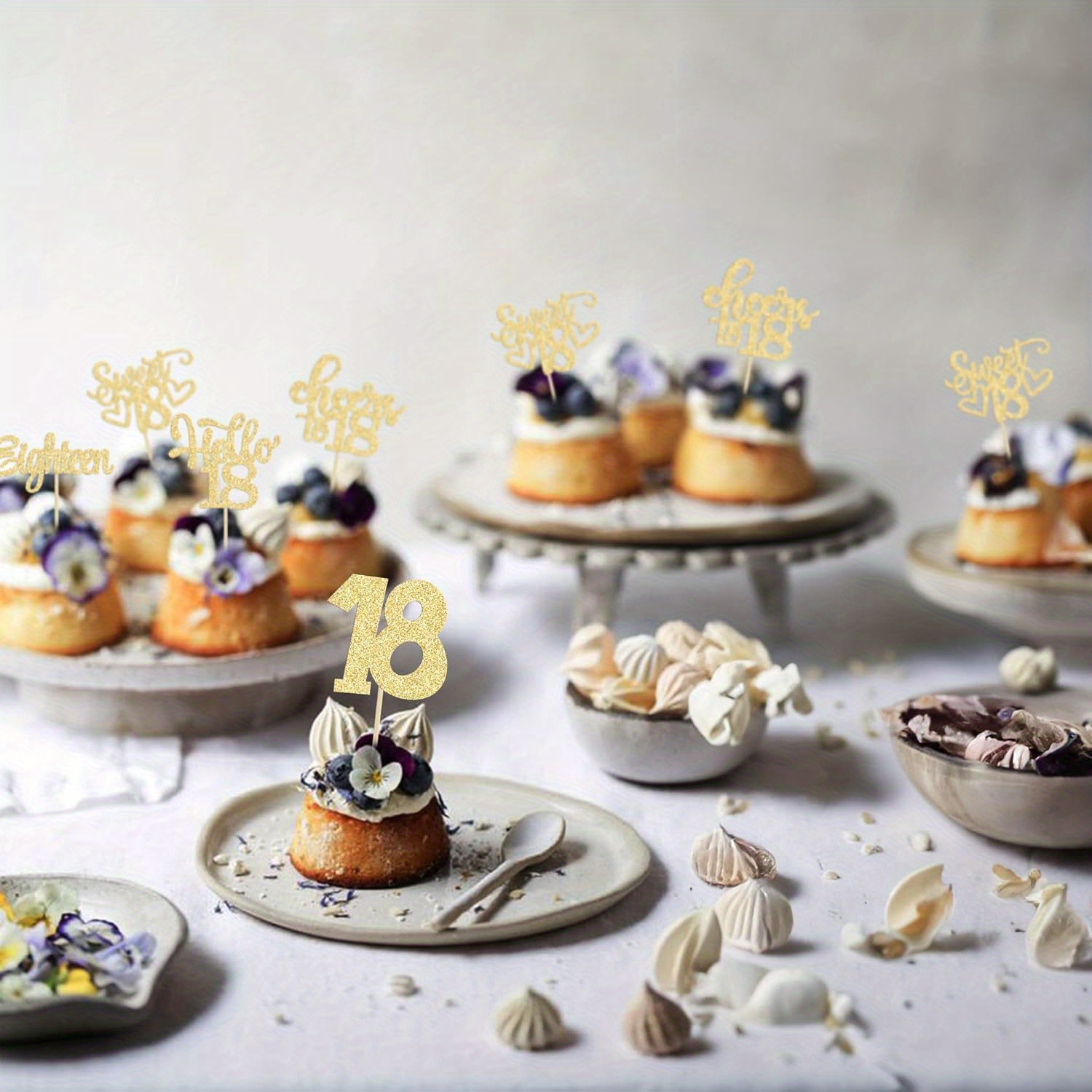 15 Uds. De recoger magdalenas felices del siglo XVIII, dulces 18 saludos a 18 decoraciones de pasteles para suministros de de aniversario de cumpleaños