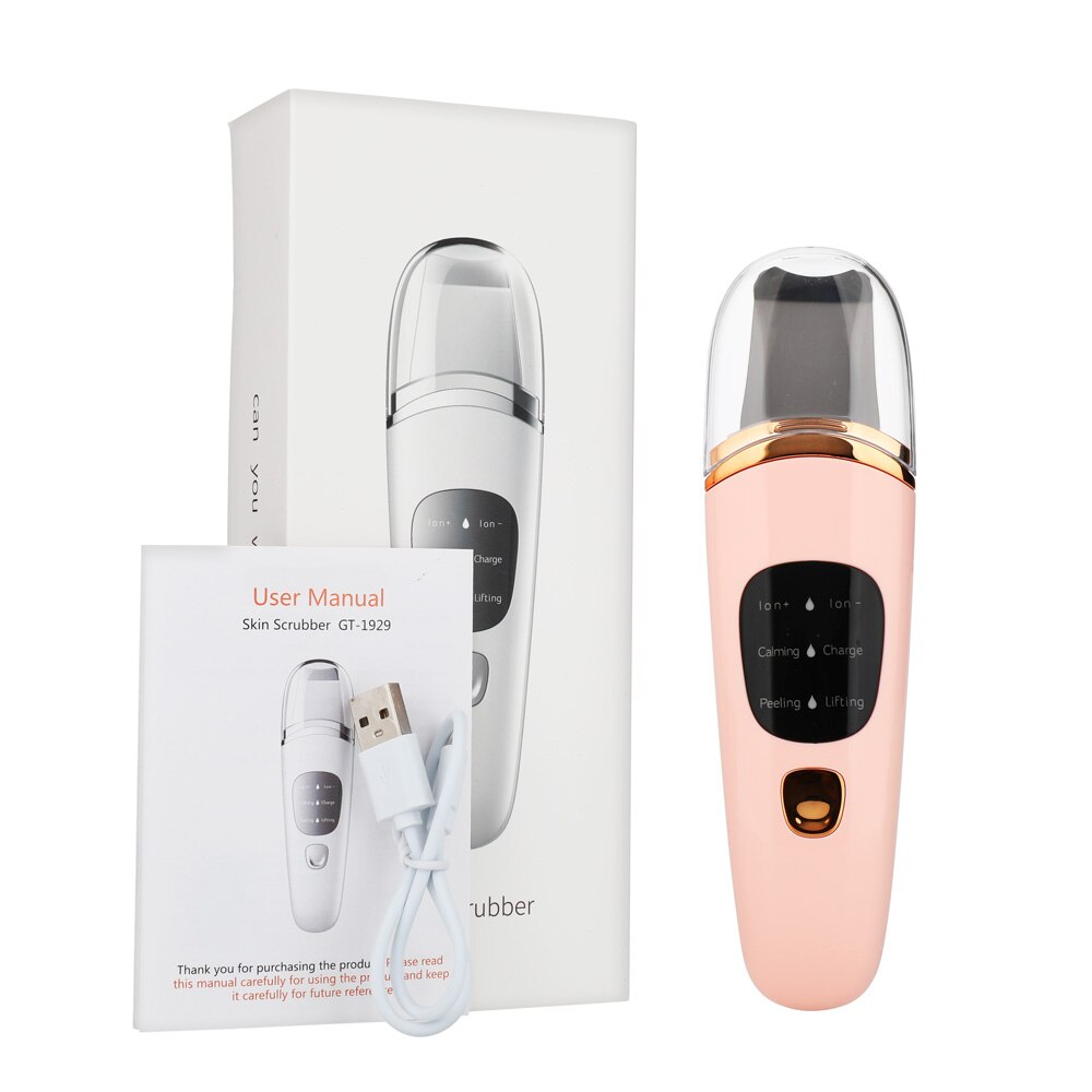 2 stk /1 sett ultrasonisk hudskrubber ansiktsrens ansiktsspa vibrasjonsmassasjeapparat ansiktsrens ion import bleking pore ren: Rosa