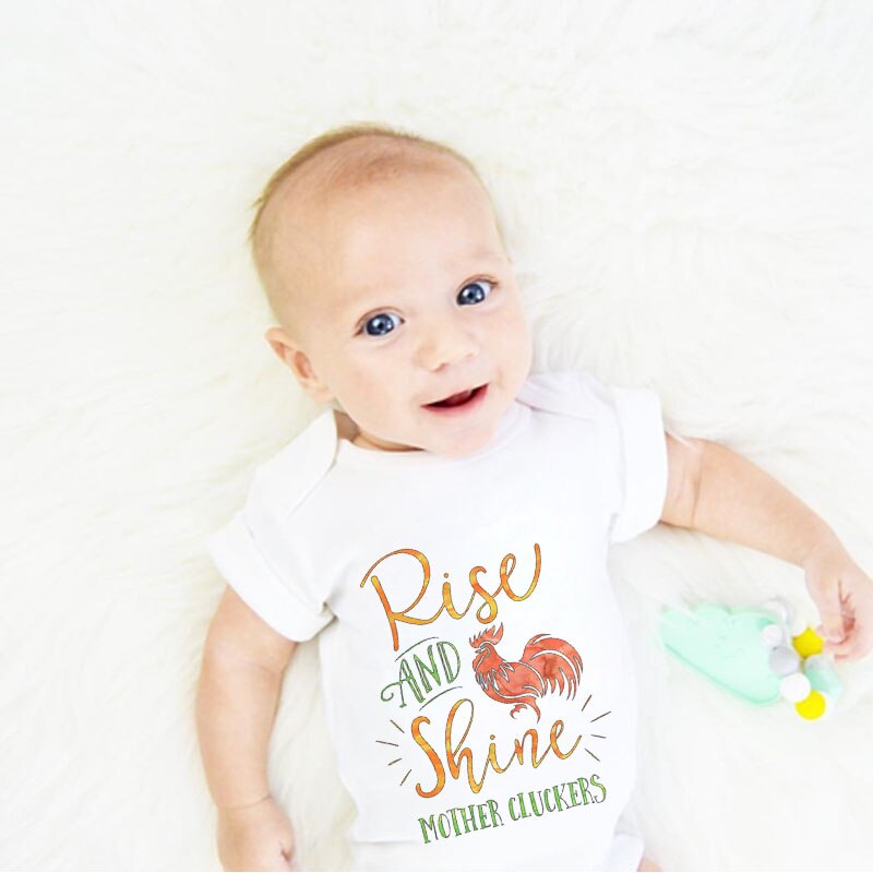 DERMSPE Newborn Baby Boy Girl Short Sleeve Letter Print Rise And Shine Mother Cluckers Cotton Romper Outfits Summer Baby Clothes