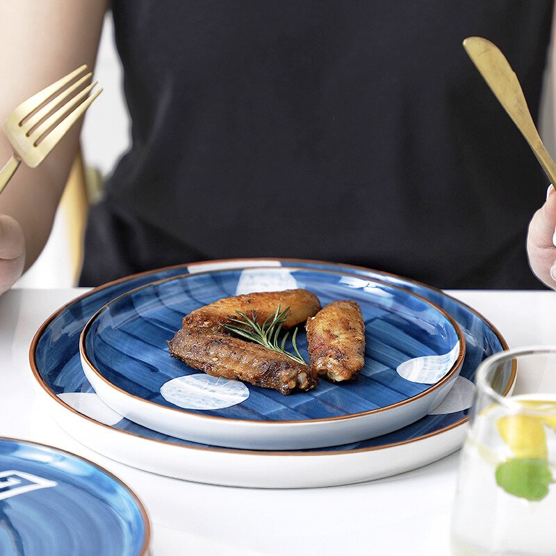 Plato de cerámica de cocina de estilo japonés, vajilla esmaltada pintada a mano para el hogar, plato occidental, plato para carne