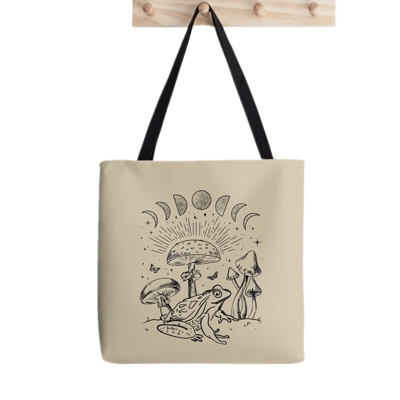 Borsa Shopper da donna The Sun Frog Tarot borsa Kawaii stampata Harajuku Shopping borsa Shopper in tela borsa da ragazza borsa a spalla Tote borsa da donna: F1396