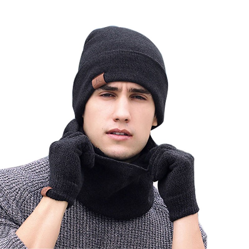 Tørklæde handsker hat sæt kvinder mænd vinter tørklæde hat sæt vinter hat tørklæde og handsker sæt smart berøringsskærm tekstning handsker sæt: Mørkegrå