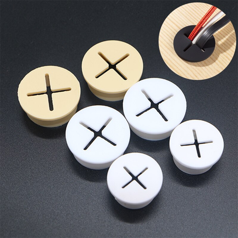 5pcs Desk Cord Grommet, Flexible Silicone Cable Hole Cover, Wire Organizer, Cable Pass Through, Round Gasket White