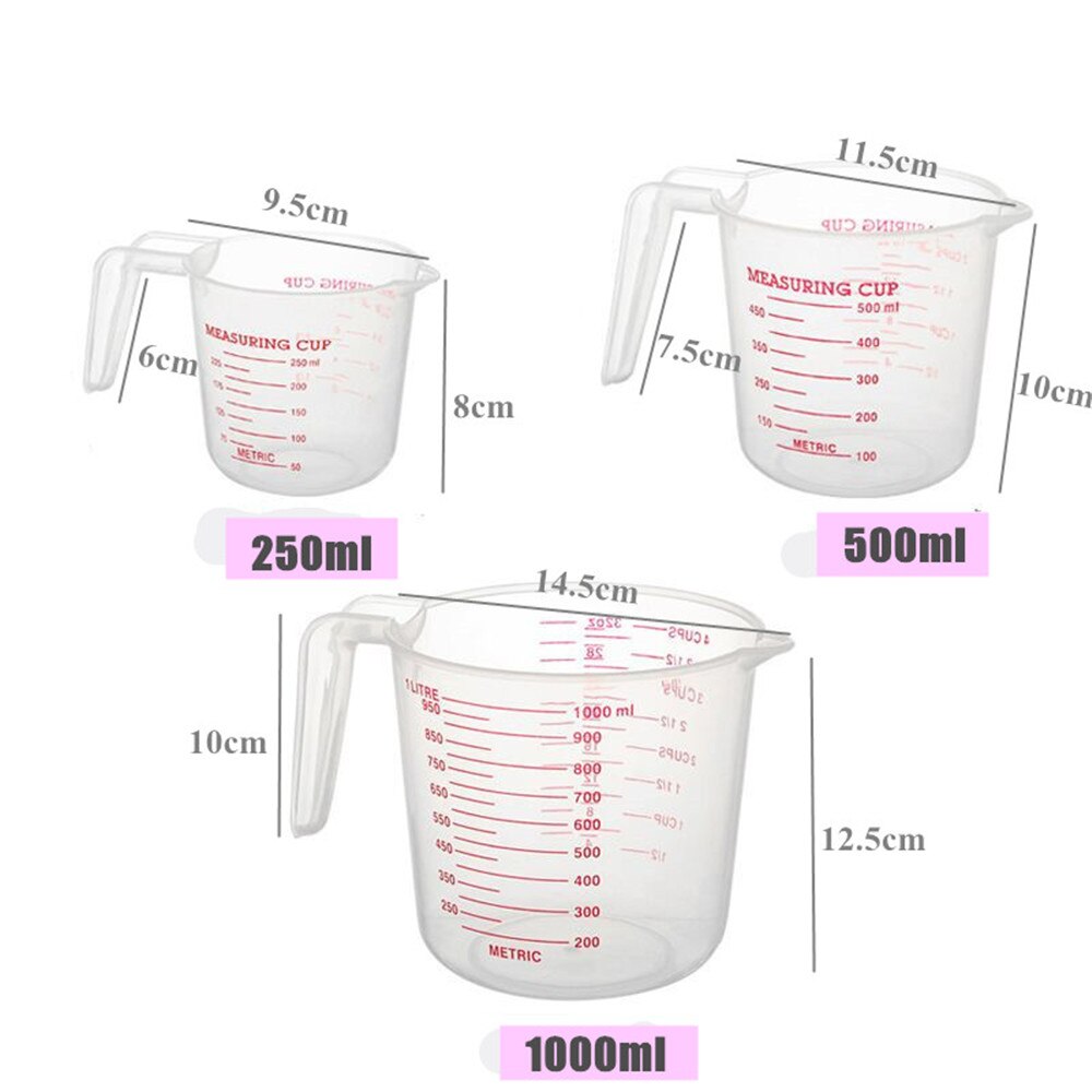 250/500/1000ML Plastic Measuring Cup Jug Pour Spout Surface Clear Scale Transparent Pour Spout Kitchen Tool Device