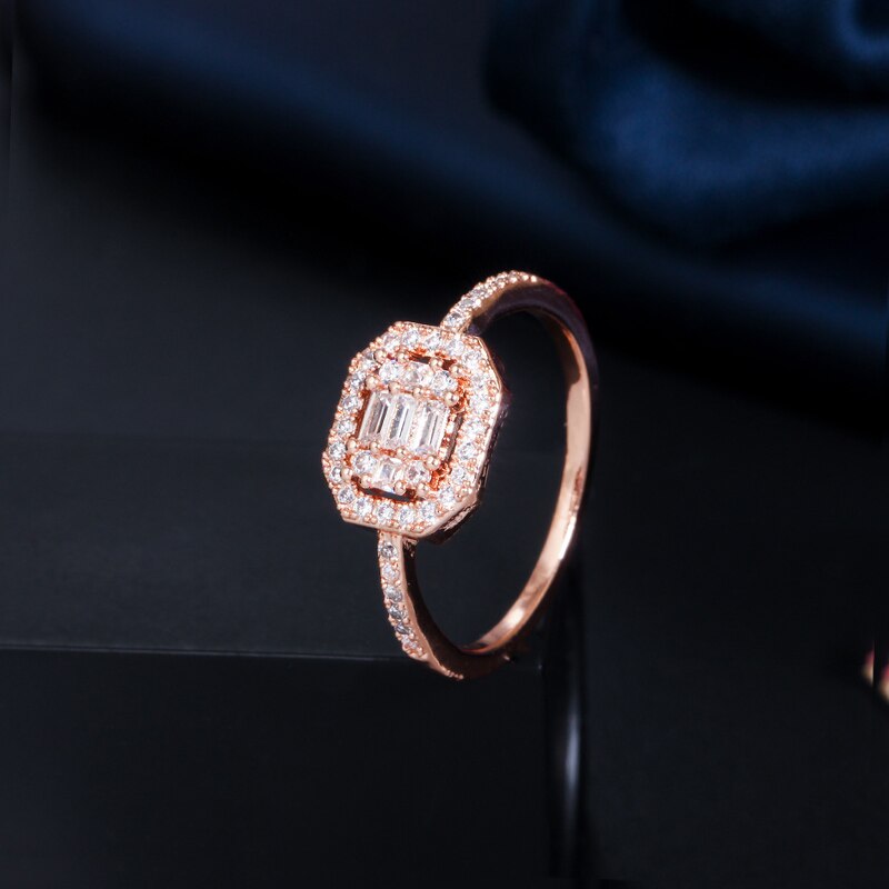 Cwwzircons erittäin kiiltävä kuutio zirkonia tasoittaa rakkaus ruusukulta sormukset naisille kihlasormukset häänauha boho korut  r159: 7 / Ruusukulta