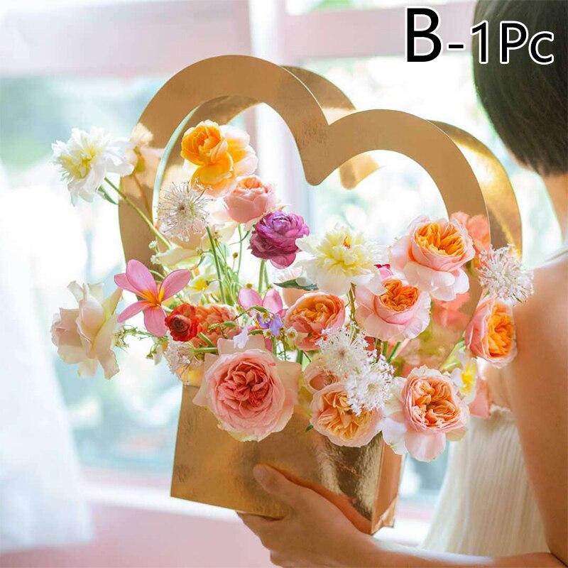 Draagbare Hart Bloemen Dozen Bloem Verpakking Papier Doos Voor Vrouwen Mand Kraft Zakken Cadeaupapier: B