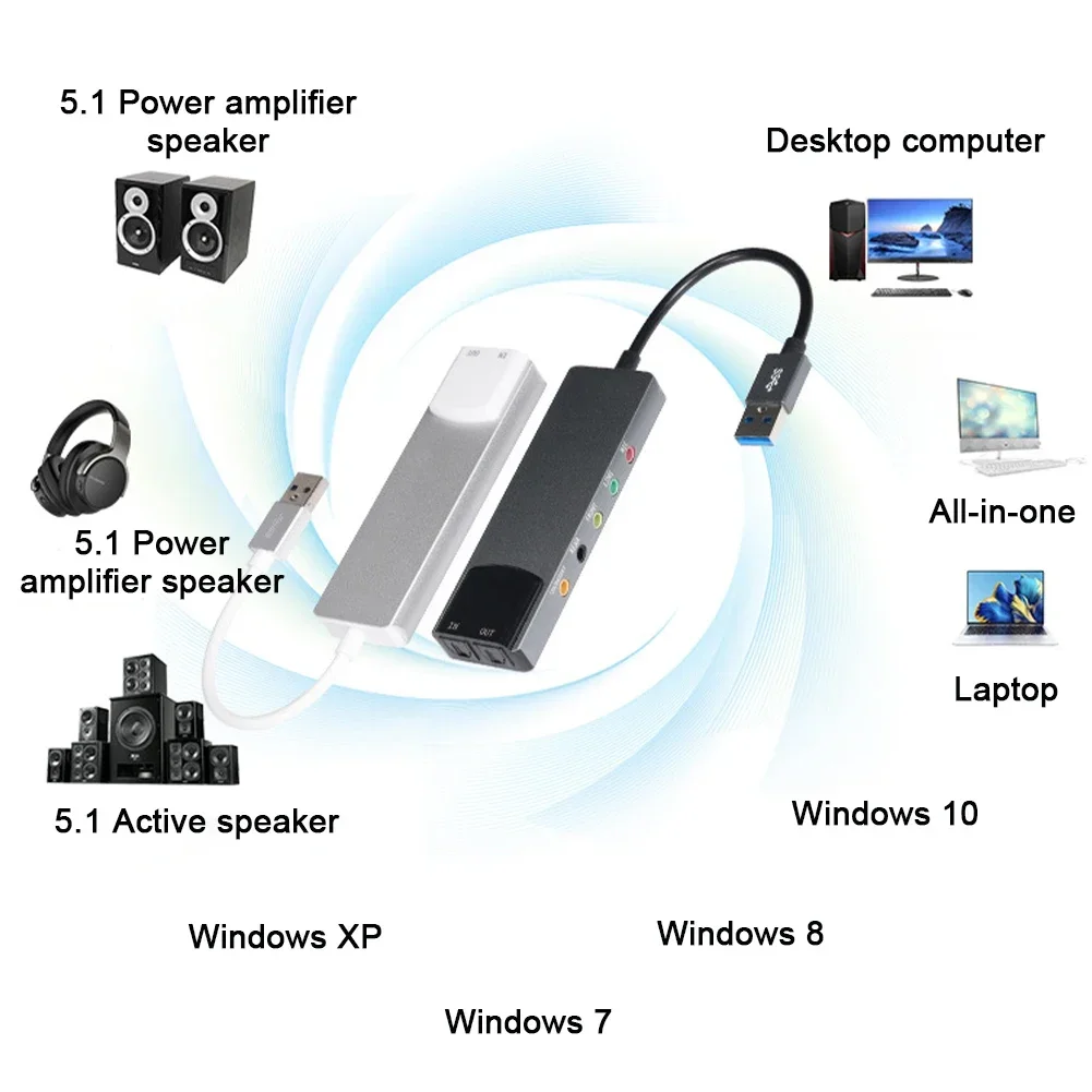 Multifunction External USB Audio Adapter USB Sound Card Aluminium Alloy 7.1 5.1 Channel SPDIF Optical for PC Computer