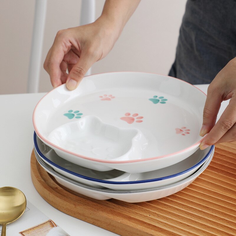 Home Ceramic Dinner Plate Cute Cat Child Food Supplement With Dipping Dish Dumpling Breakfast Plate Restaurant Utensils