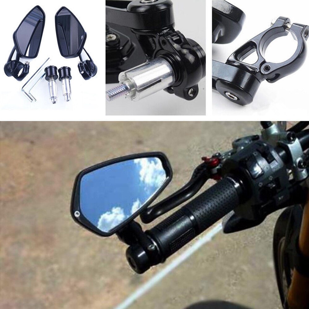 2 Pcs Motorfiets Spiegels Bar End Blauw Glas Achteruitrijcamera Motor Stuur End Spiegel Cafe Racer Retrovisor Moto Motorfiets Spiegels