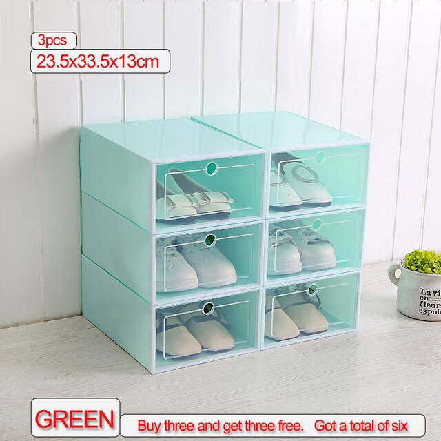 6 /12 pcs Thick Transparent Storage Box Shoe Box Storage Shoe Box Dustproof Shoes Organizer Box Clamshell Type Storage Organizer: green Buy 3 get 3 L
