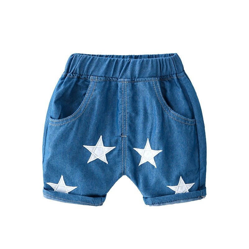 Pantalones cortos de playa para niños, Shorts de de verano para niños, pantalones vaqueros elásticos con estampado de estrella, pantalones cortos de talle medio,: 4T