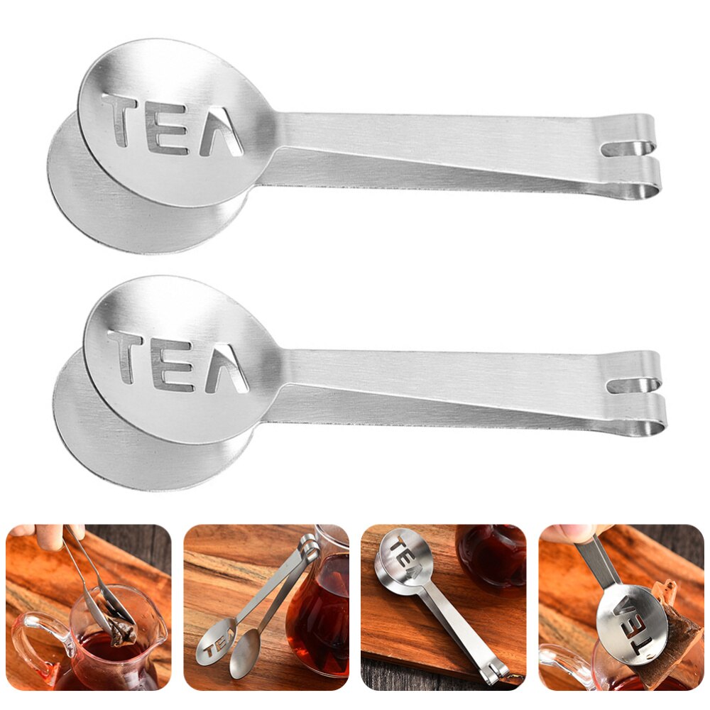 2 Pcs 1 Bag Rust-proof Tea Bag Holders Multipurpose Ice Cube Clamps (Silver)