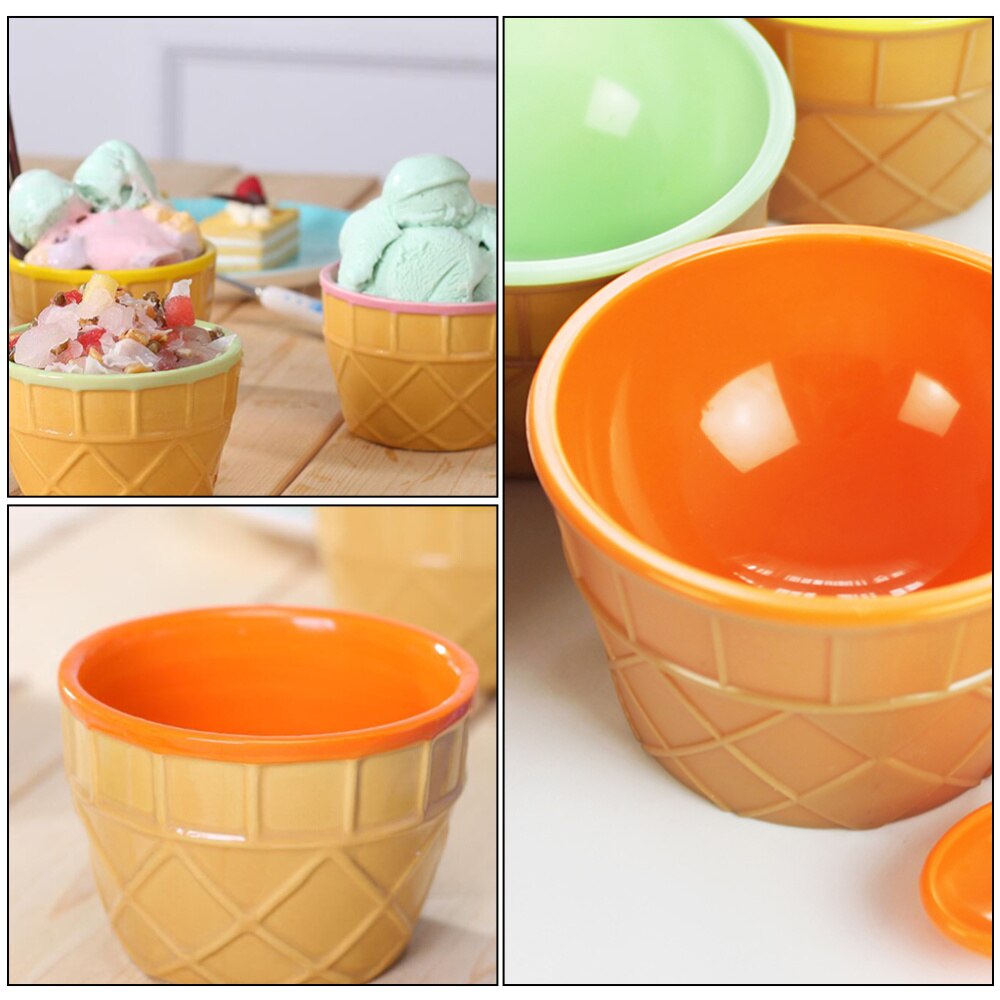 2pcs Ceramic Ice Cream Bowl Lovely Dessert Bowl Ice Cream Cups DIY Snack Bowl for Home and Hotel