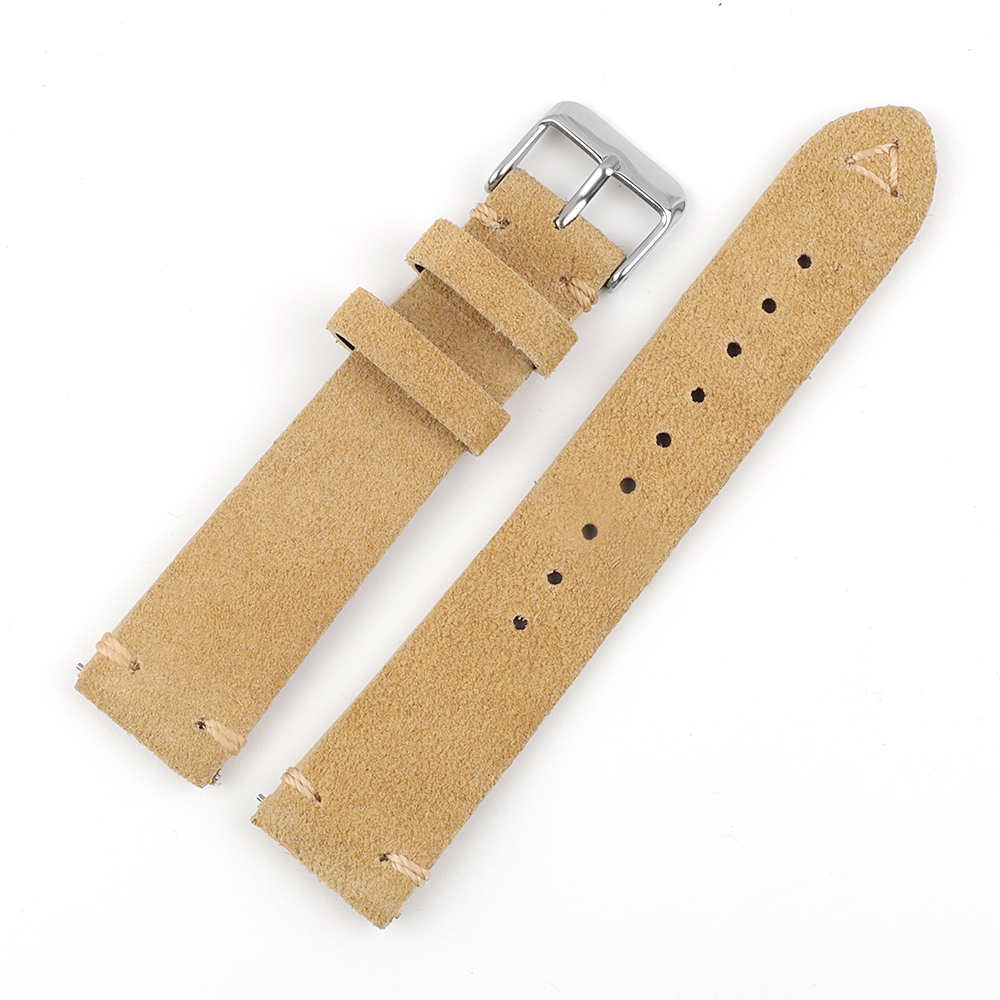 Suede horlogebanden bandjes handgemaakt voor mannen 18mm 19mm 20mm 21mm 22mm lederen horlogeband bruin Quick Release polsband: Beige / 19mm