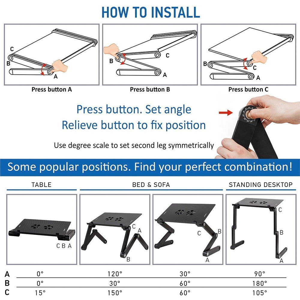 Deux ventilateurs ordinateur portable bureaux ordinateur portable ordinateur portable tour PC pliant bureau Table support lit plateau réglable pliable Table bureau