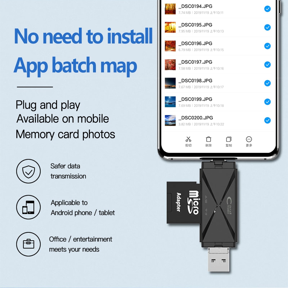 Sd-kortlæser usb 2.0 micro usb type c kortlæser lector sd hukommelseskortlæser til micro sd tf usb type-c kortlæser