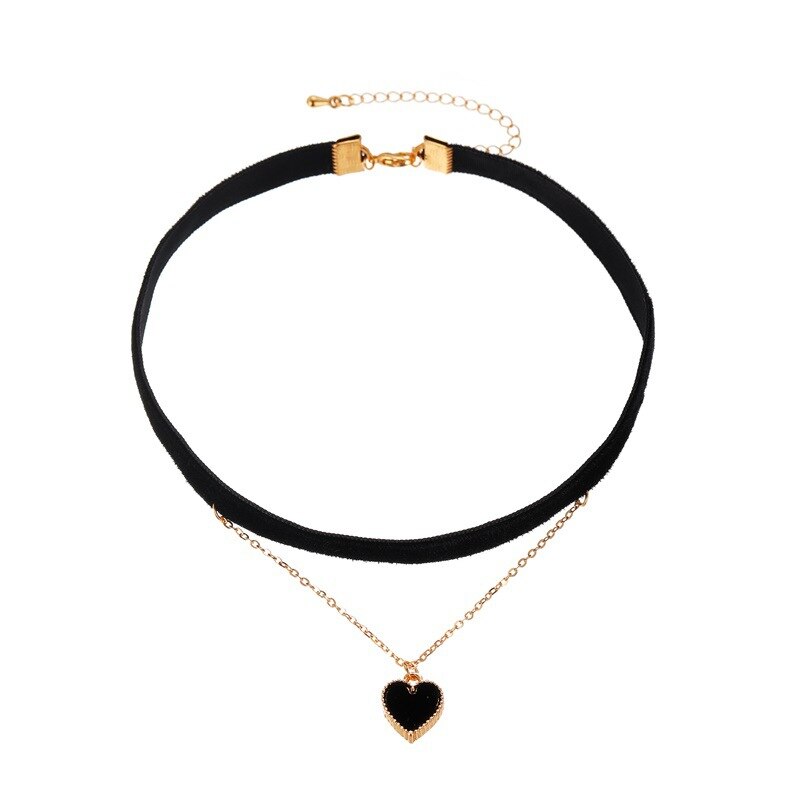 Collares de Gargantillas de corazón multicapa para mujer, Collar con colgante de corazón de cadena corta, joyería, bisutería: Black