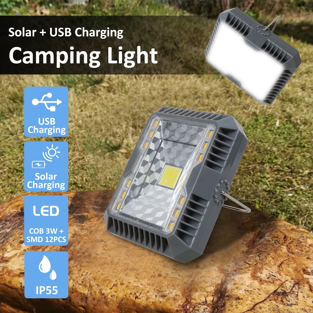 Draagbare Lantaarn Camping Licht Usb + Solar Opladen Zaklamp Camping Tent Licht Outdoor Draagbare Opknoping Lamp Solar Led Lantaarn
