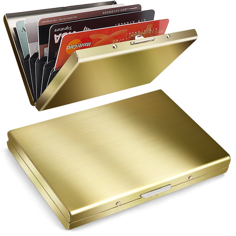 Heren Rvs Card Box Draagbare Mini Credit Id-kaart Business Opslag Effen Kleur Eenvoudige Stijl Metalen Clip Houder voor Werk: Goud
