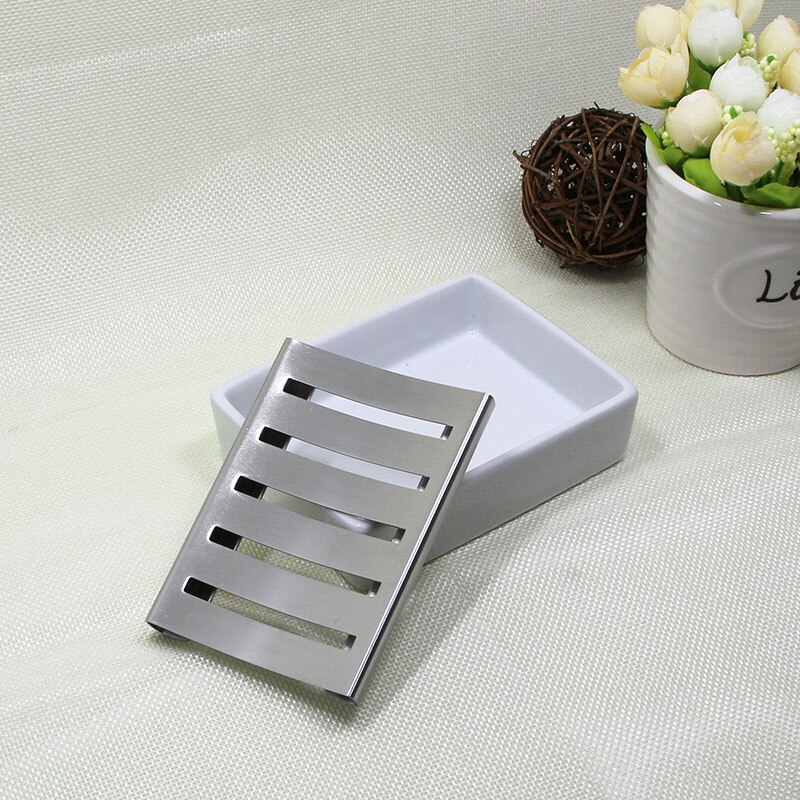 304 Stainless Steel Soap Box With Ceramic Base European Handmade Soap Dish Bathroom Product