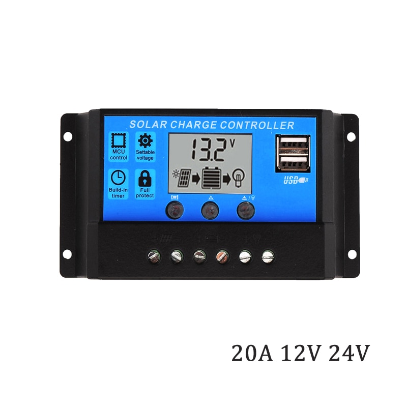 20A 12V 24V Auto werk PWM Zonnepaneel Lader met LCD Dual USB 5V Output Zonnecel panel 300W 400W Charger batterij PV