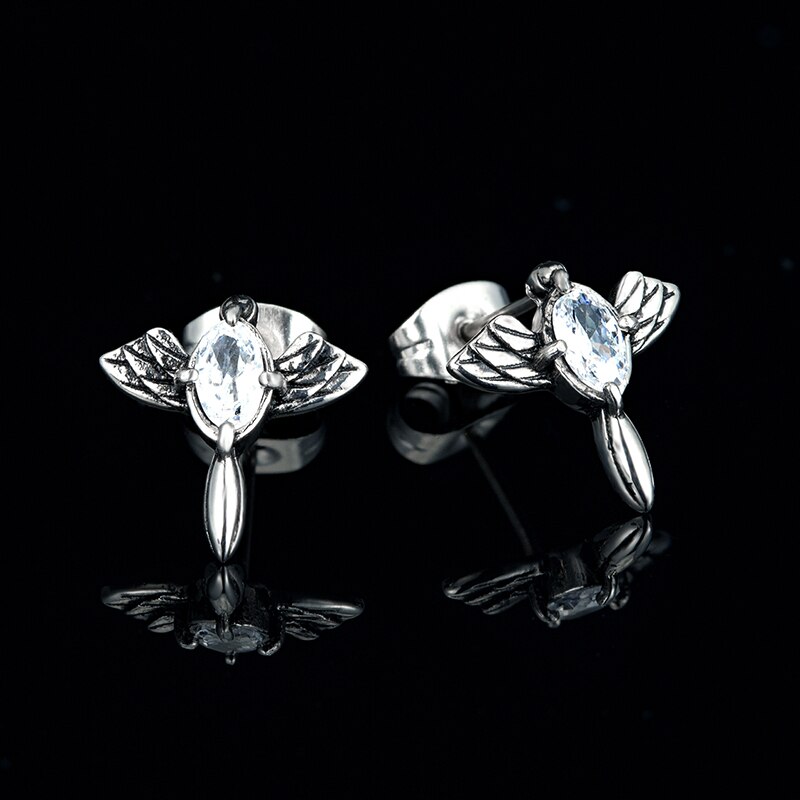 Trend Angel Wings Ear studs Ear Jewelry Women&#39;s Men‘s Stainless steel Punk Hip hop rock Earrings for teens